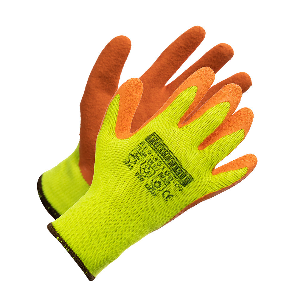 orange gardening gloves Forcefield Hi Vis Light Insulated String Knit Work Gloves, Palm Coated with Orange Crinkle Latex, L