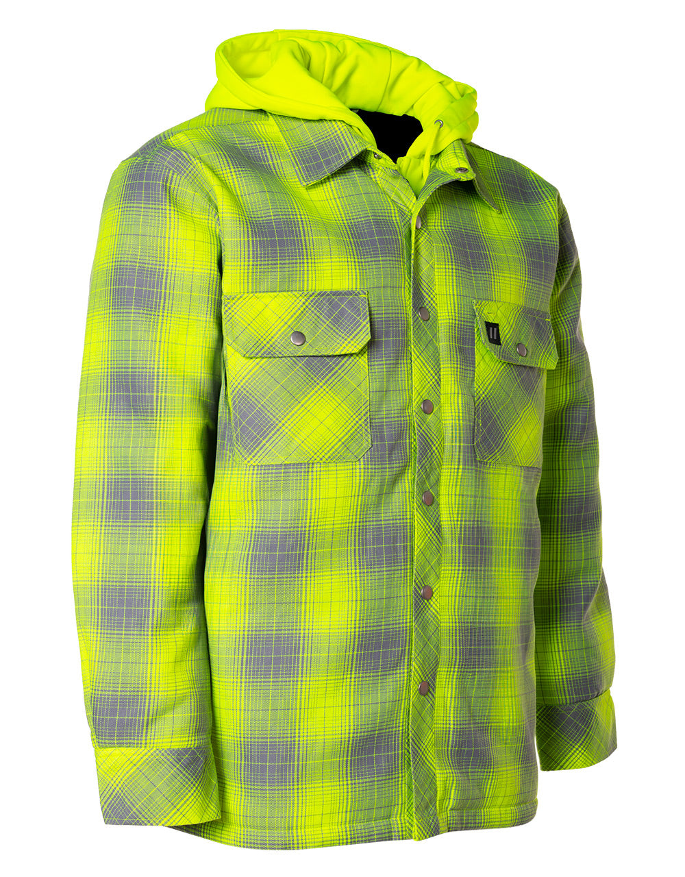 Forcefield Hi Vis Grey Shadow Plaid Hooded Quilt-Lined Flannel