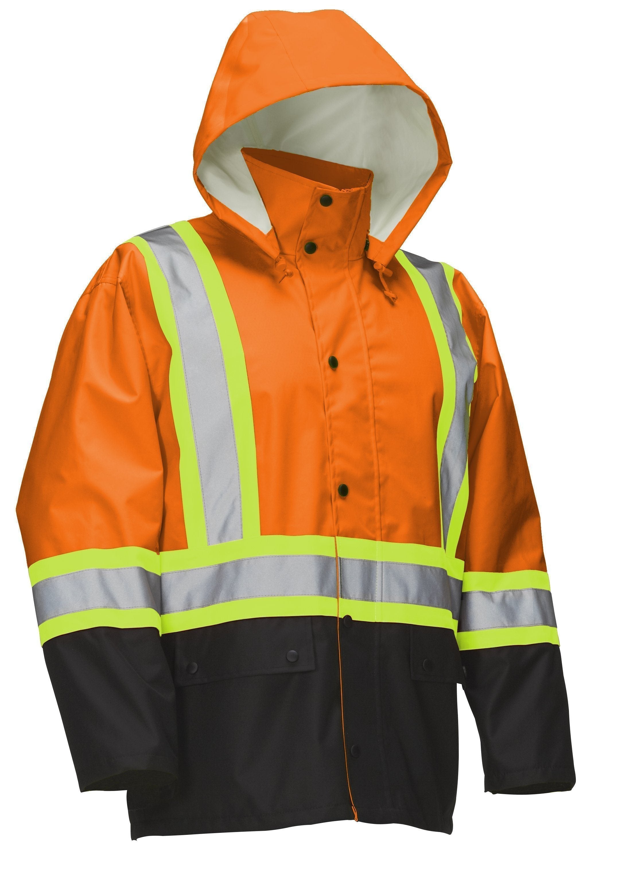 Hi Vis Safety Rain Jacket with Snap-Off Hood - Hi Vis Safety