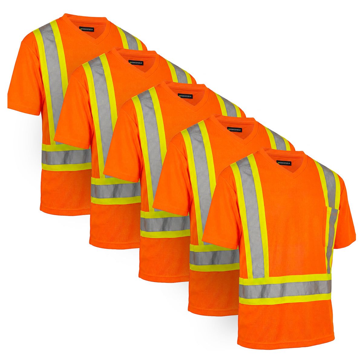 Forcefield Hi Vis V-Neck Short Sleeve Safety Tee Shirt (Multi-Pack)