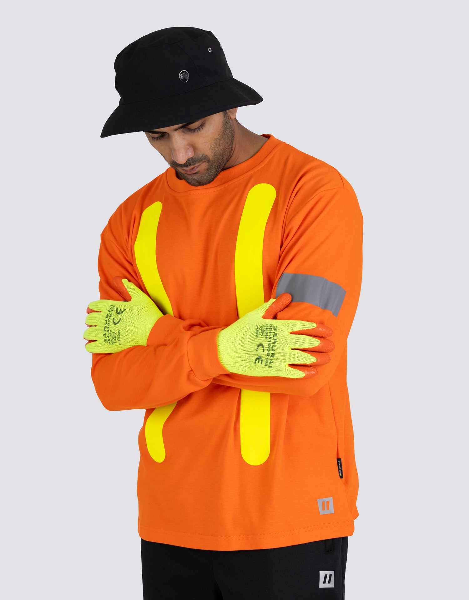 Forcefield Retro Safety Cotton Long Sleeve Tee With Reflective Arm Striping
