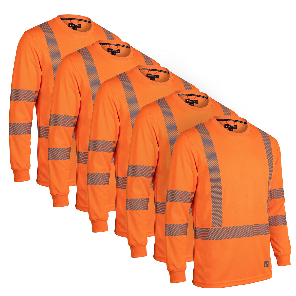 Forcefield Hi Vis Orange Crewneck Long Sleeve Ultrasoft Technical Tee (Multi-Pack)