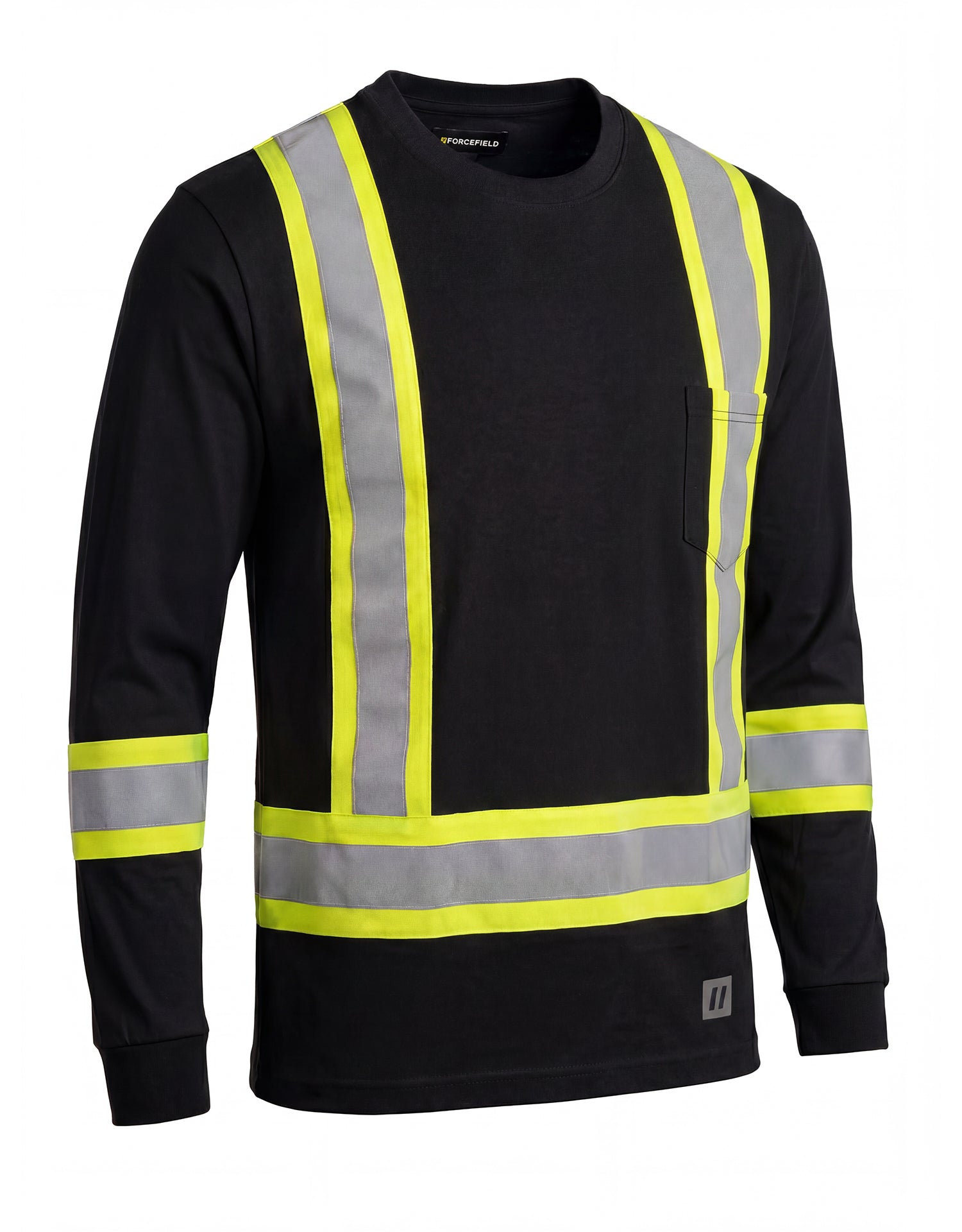 Forcefield Ultracool Black Poly/Cotton Crewneck Long Sleeve Safety T-Shirt with Chest Pocket