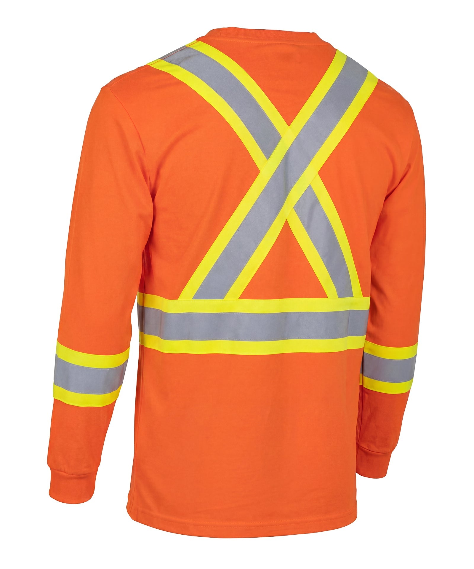 Ultracool Orange Poly/Cotton Crewneck Long Sleeve Safety T-Shirt with Chest Pocket