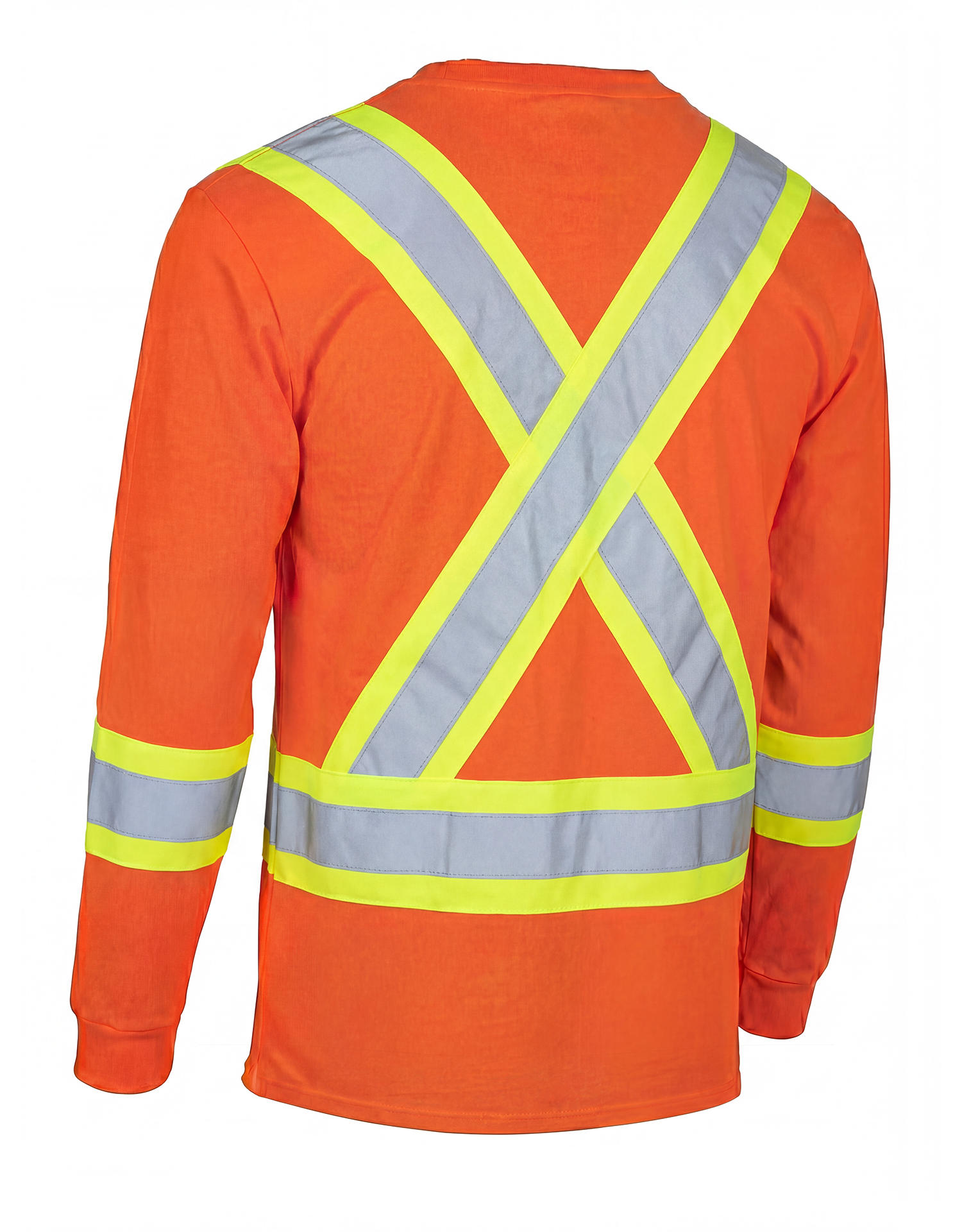 Ultracool Orange Poly/Cotton Crewneck Long Sleeve Safety T-Shirt with Chest Pocket