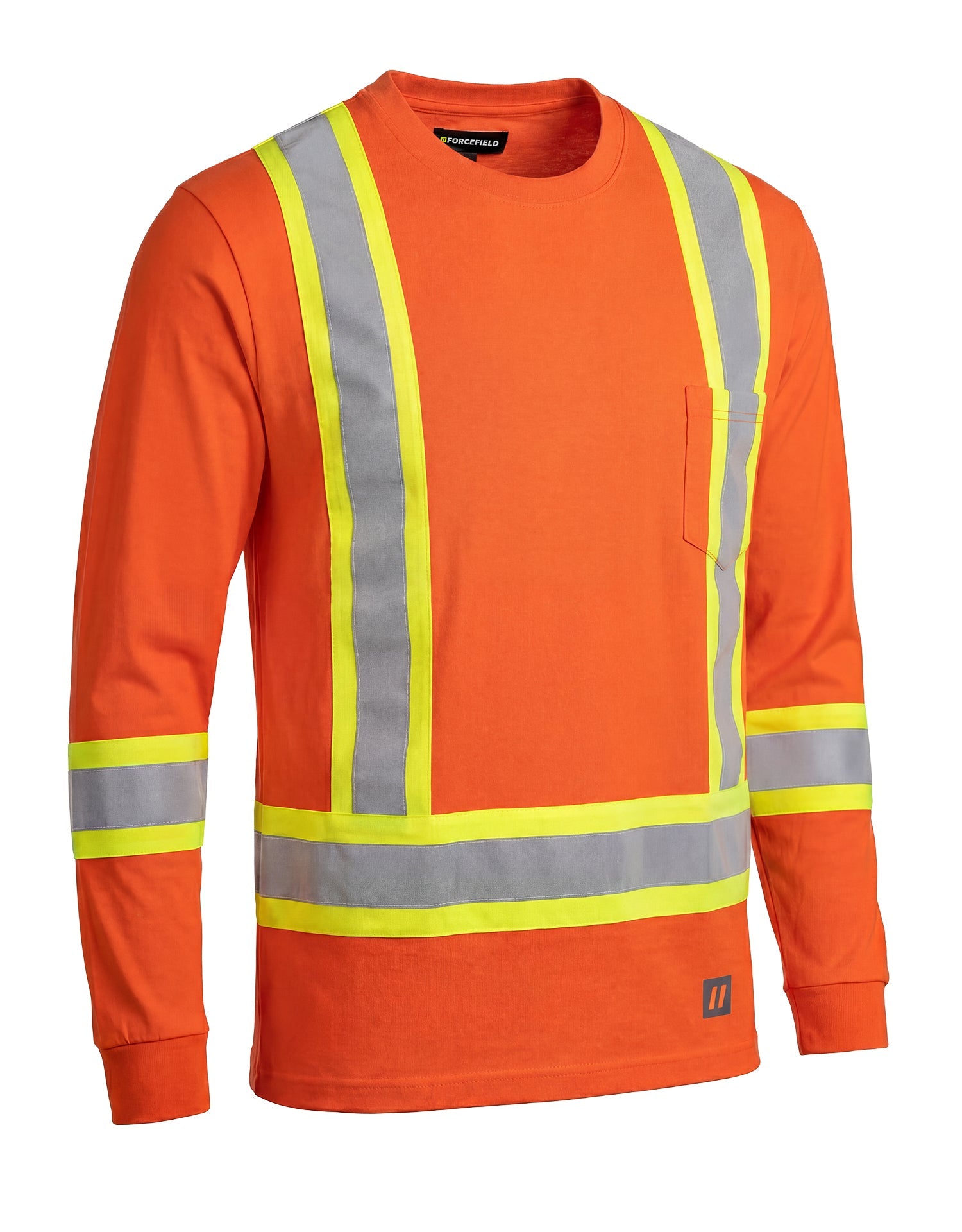Ultracool Orange Poly/Cotton Crewneck Long Sleeve Safety T-Shirt with Chest Pocket