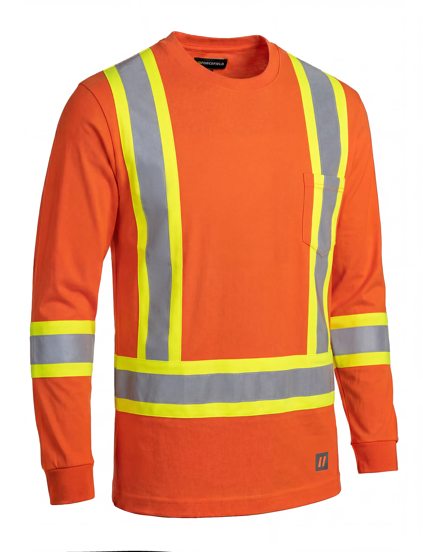 Ultracool Orange Poly/Cotton Crewneck Long Sleeve Safety T-Shirt with Chest Pocket