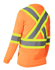 Women's Hi Vis Crew Neck Long Sleeve Safety Tee Shirt with Chest Pocket