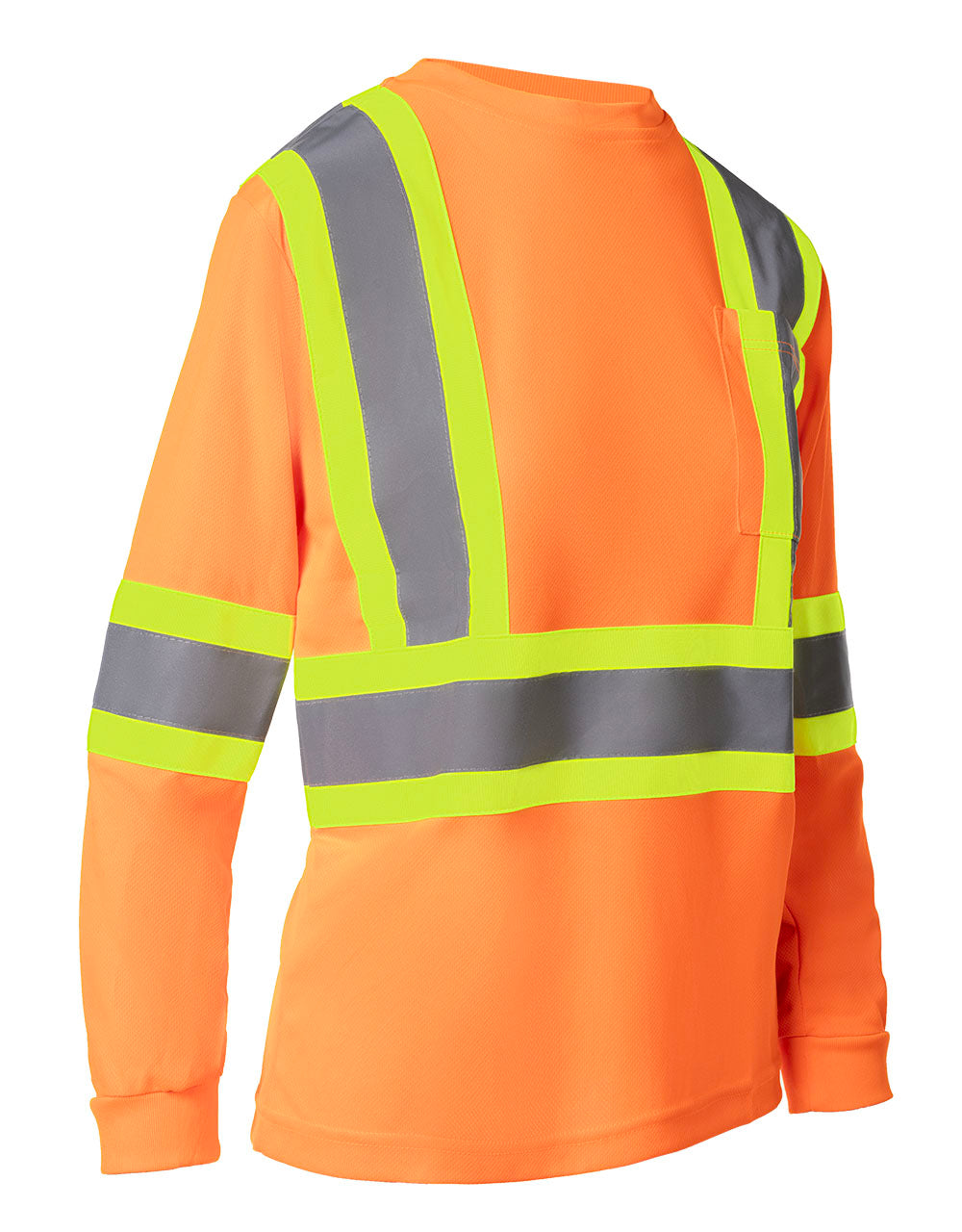 Women's Hi Vis Crew Neck Long Sleeve Safety Tee Shirt with Chest Pocket