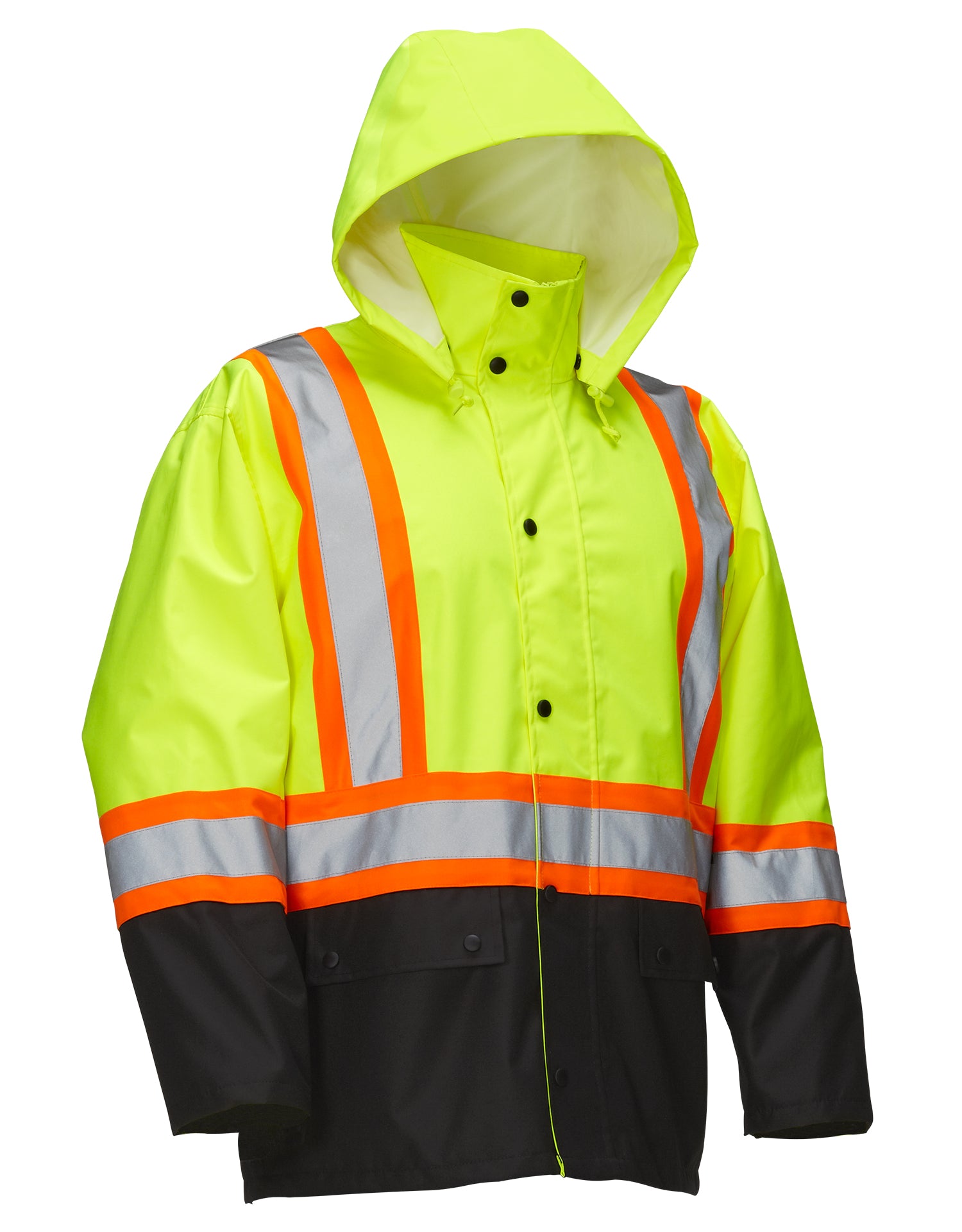 Forcefield Hi Vis Safety Rain Jacket with Snap-Off Hood
