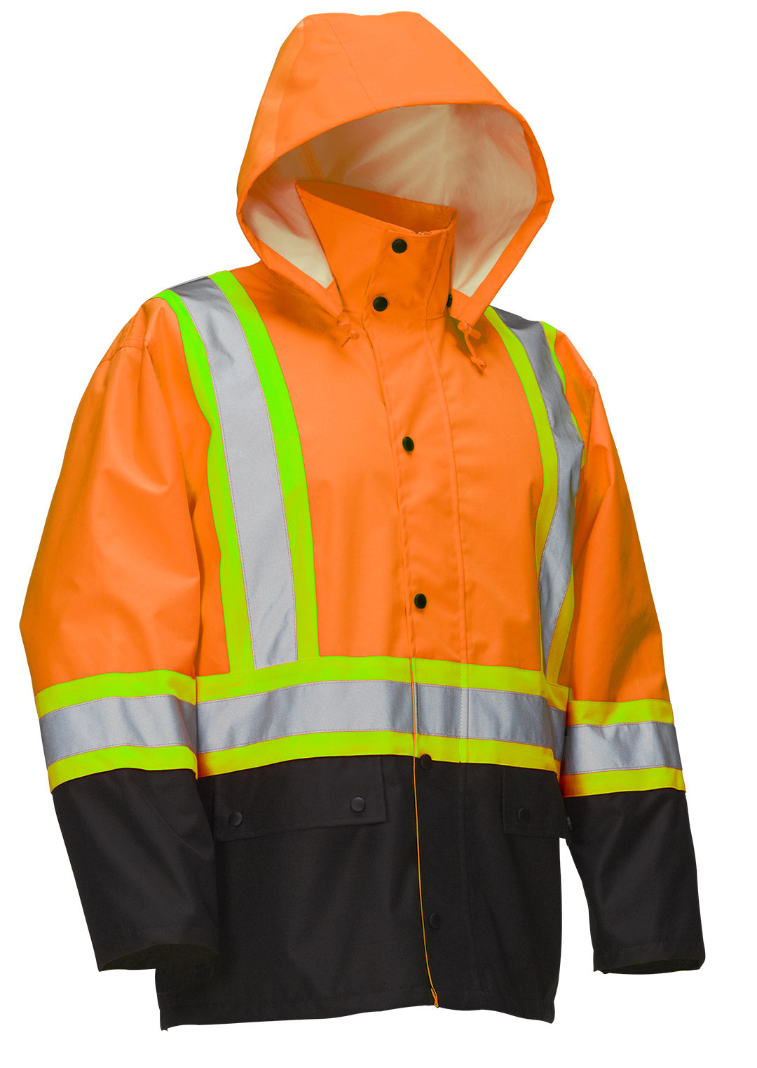 Forcefield Hi Vis Safety Rain Jacket with Snap-Off Hood – Hi Vis