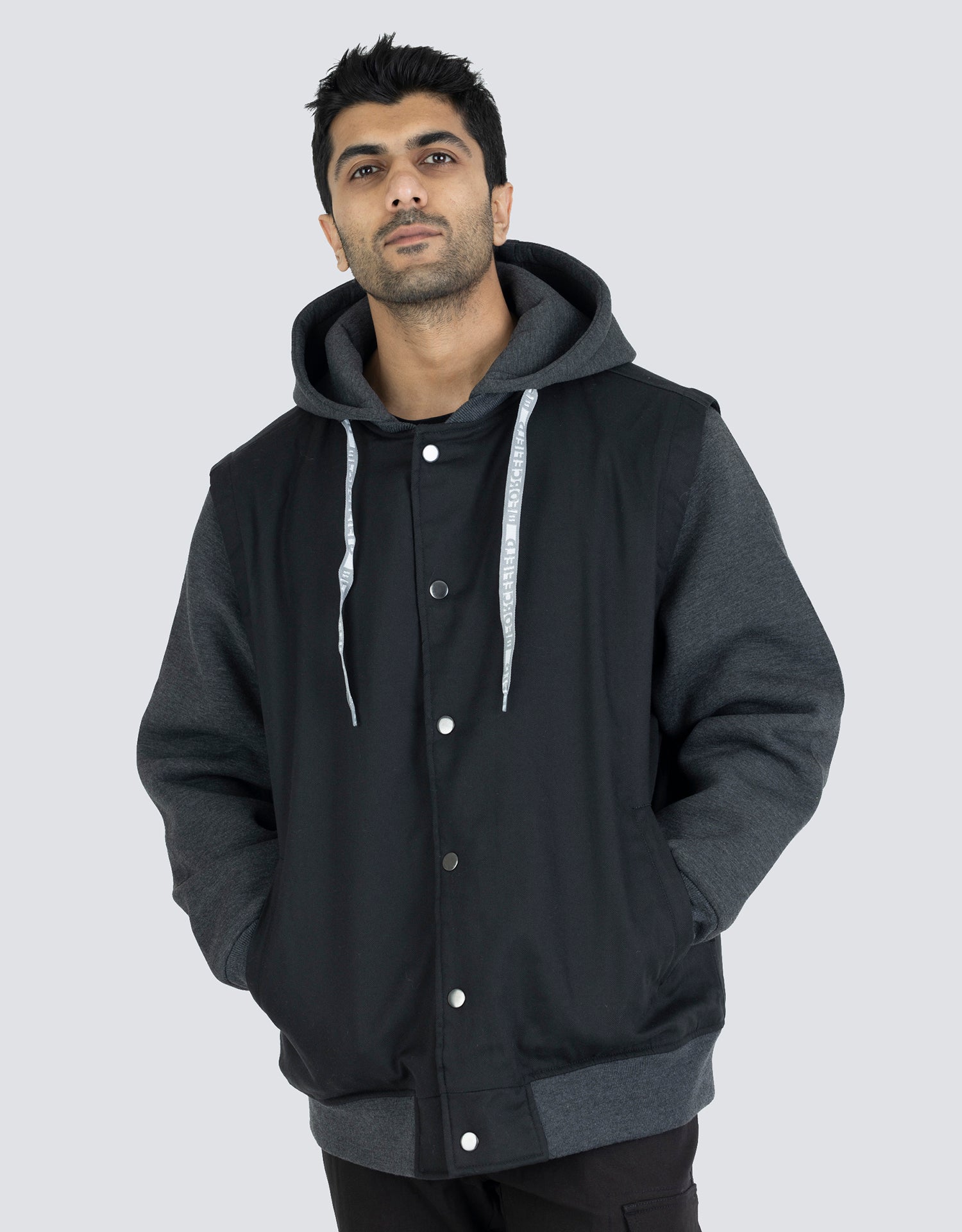 Canvas Baseball Jacket with Hood