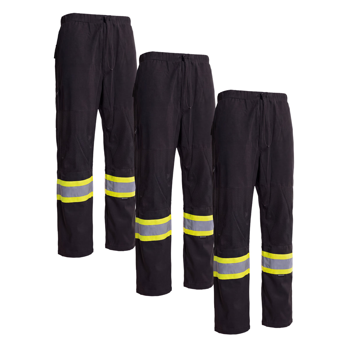 Forcefield Hi Vis Black Safety Tricot Traffic Pants with Vented Legs and Elastic Waist (Multi-Pack)