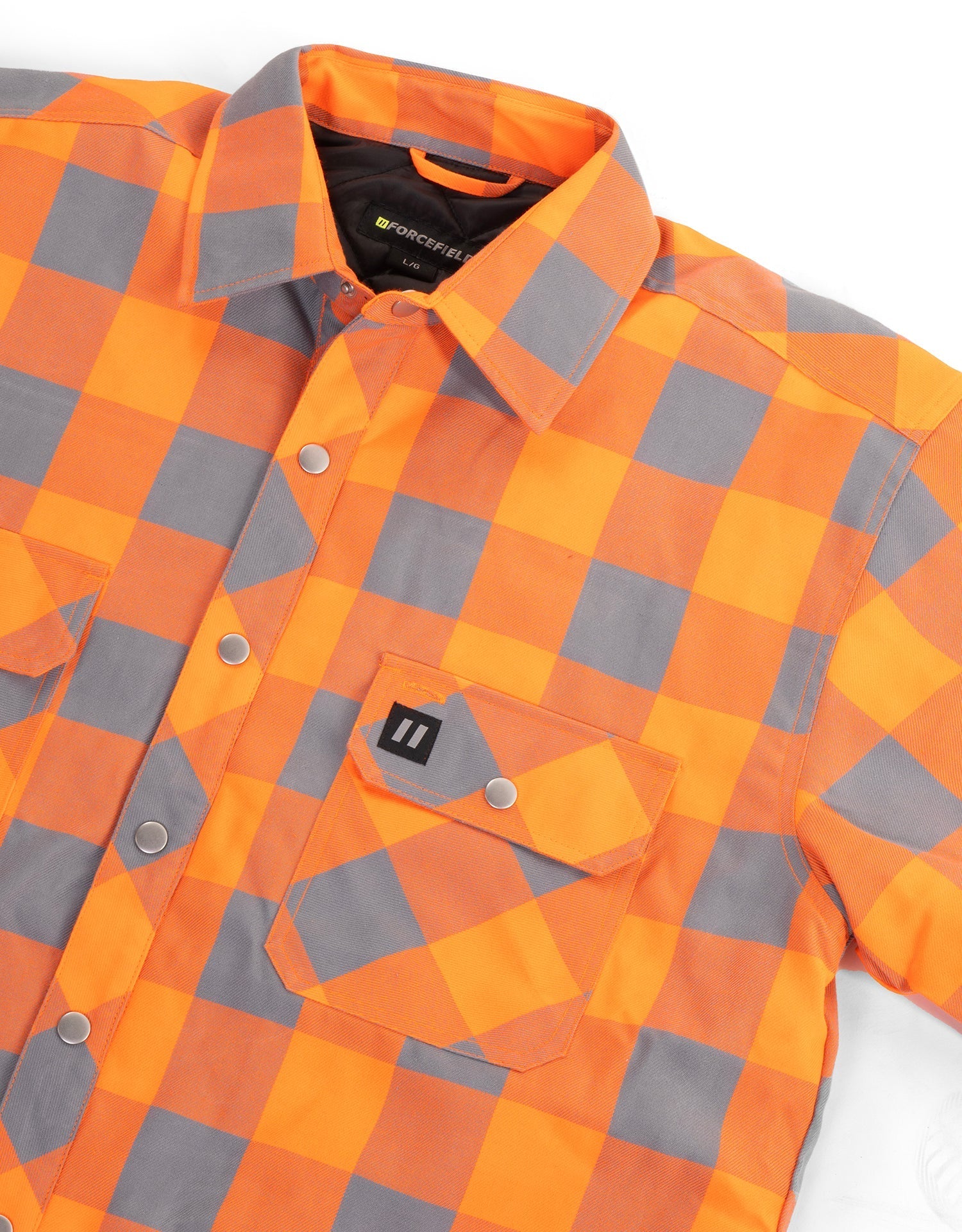 Forcefield Hi Vis Orange/Sliver Buffalo Plaid Quilted Flannel Shirt Jacket