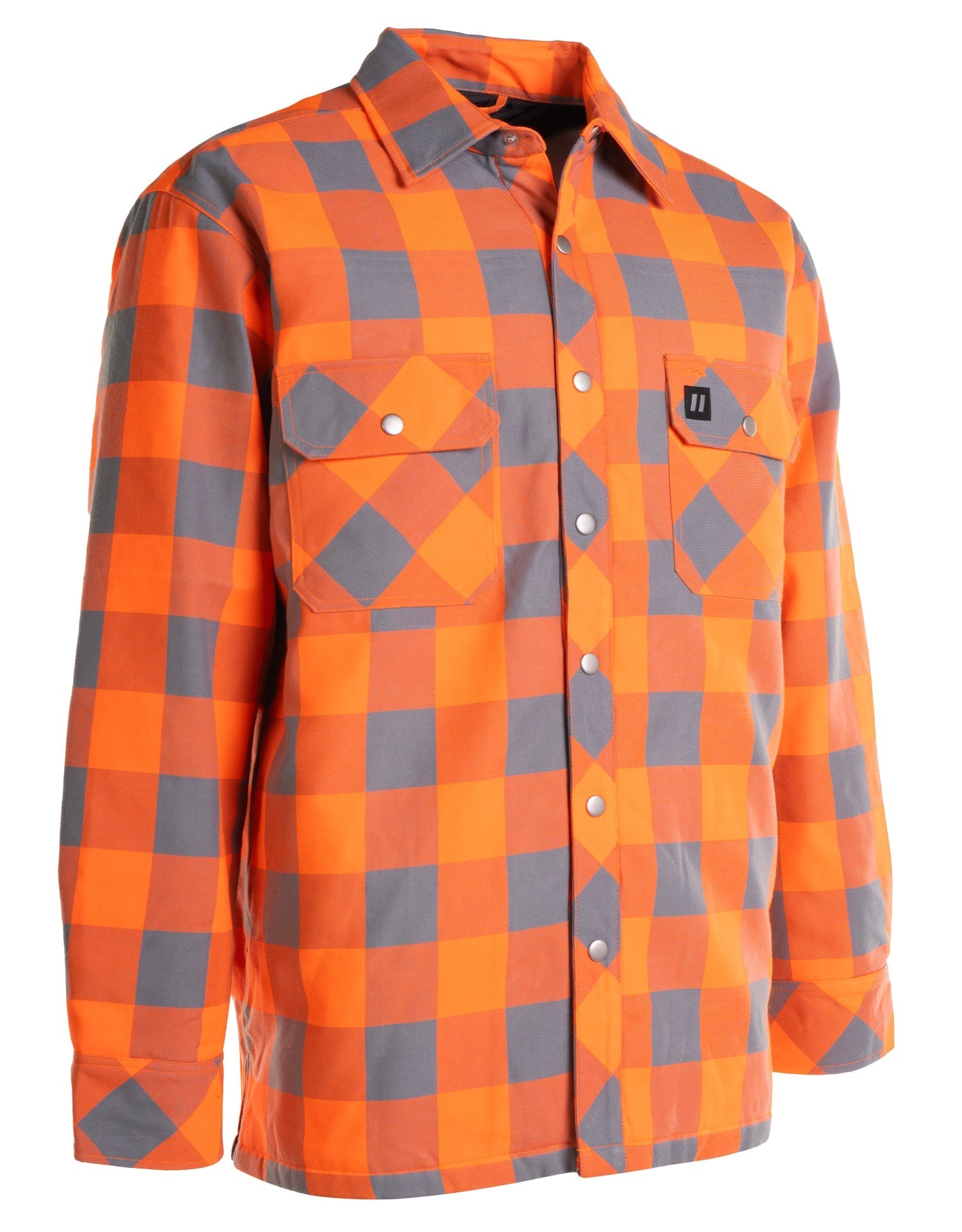 Hi Vis Orange/Sliver Buffalo Plaid Quilted Flannel Shirt Jacket