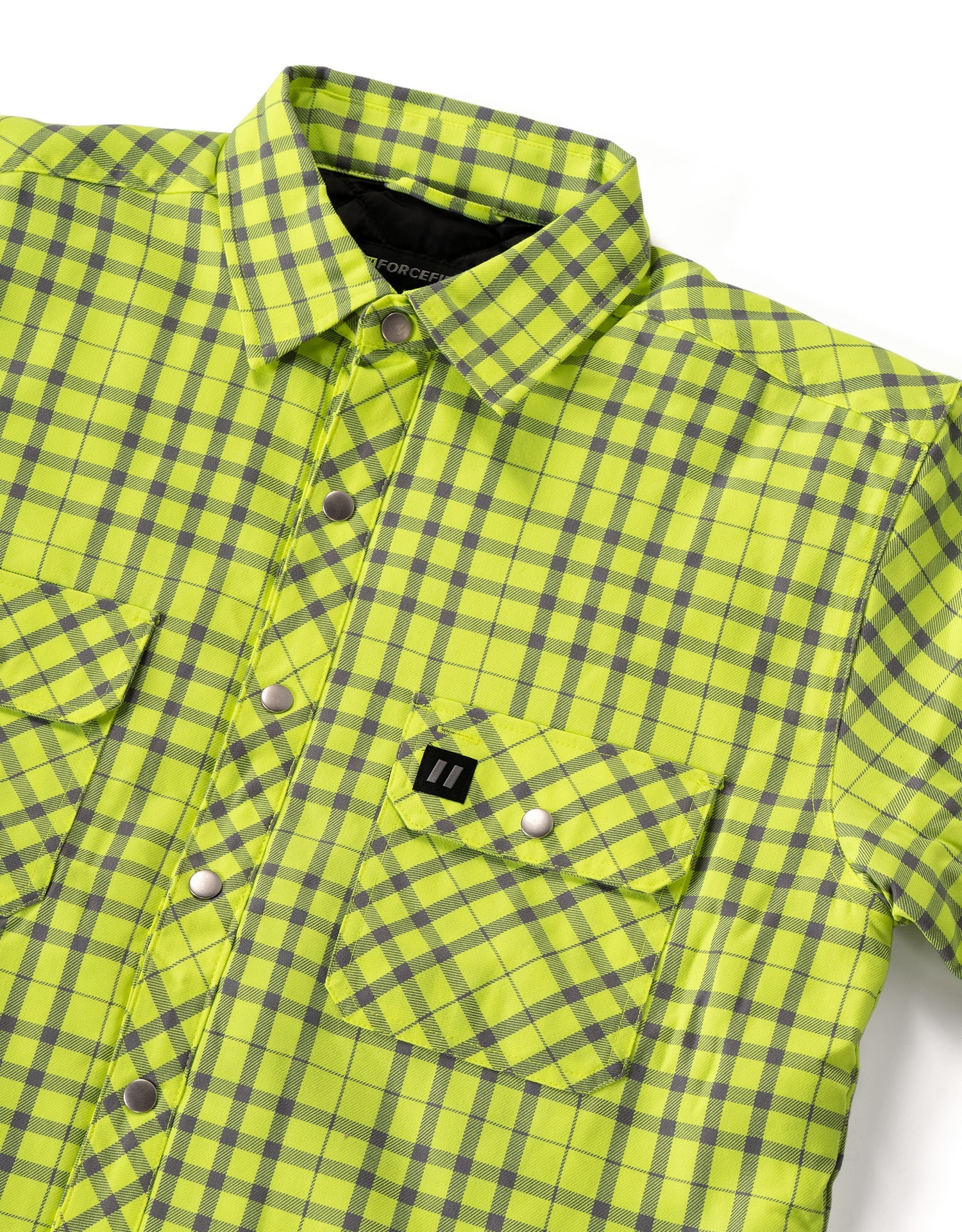 Forcefield Hi Vis Lime/Sliver Micro Plaid Quilted Flannel Shirt Jacket