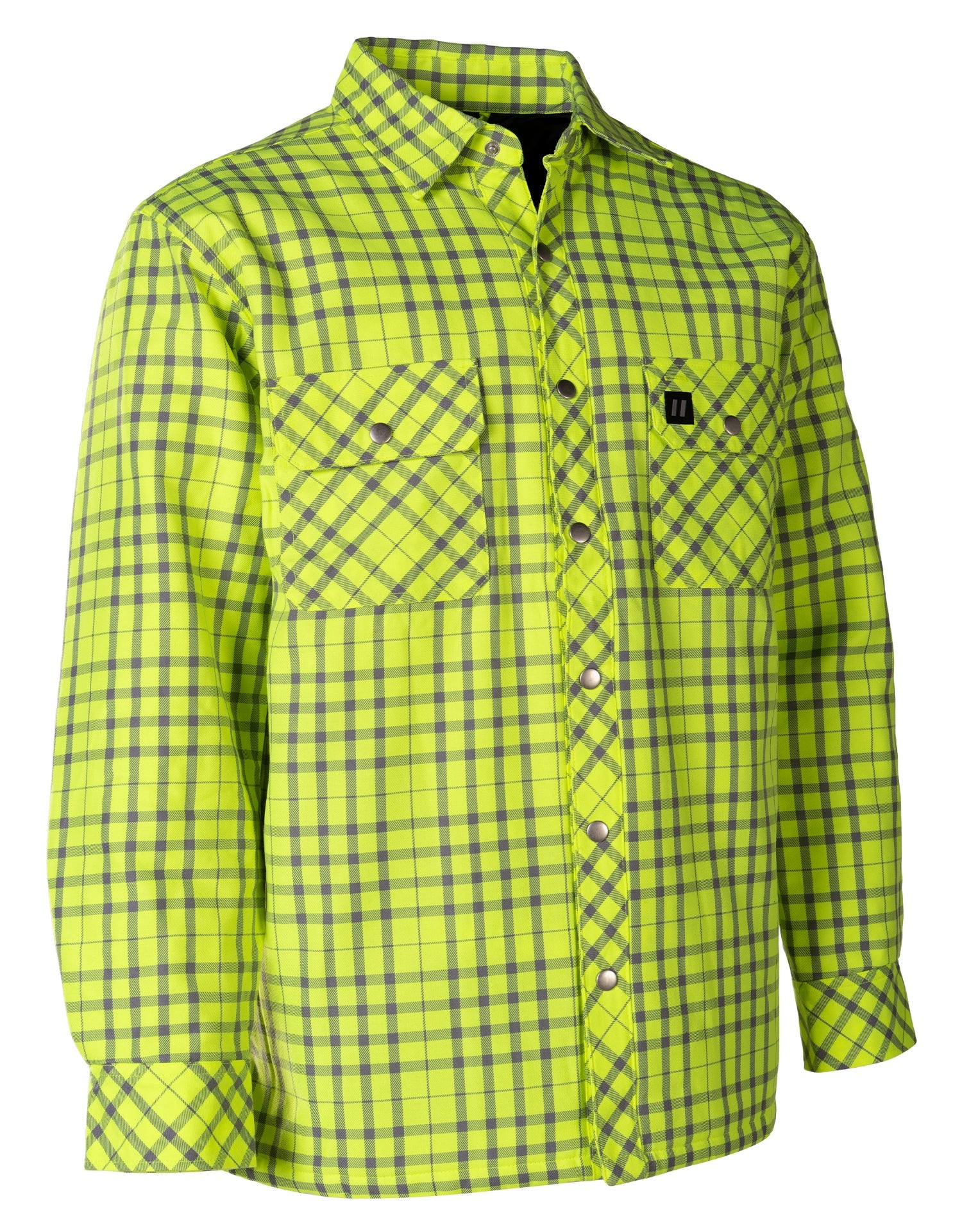 Hi Vis Lime/Sliver Micro Plaid Quilted Flannel Shirt Jacket