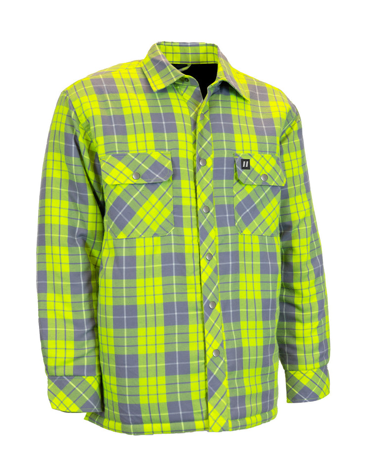 Hi Vis Plaid Quilt-Lined Flannel Shirt Jacket, L