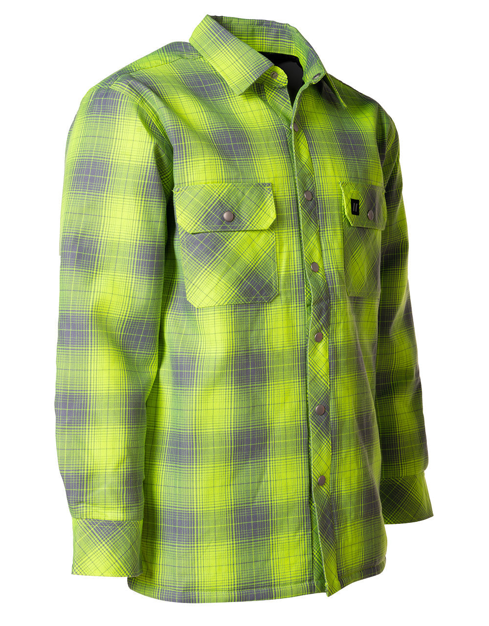 Forcefield Hi Vis Grey Shadow Plaid Quilted Flannel Shirt Jacket