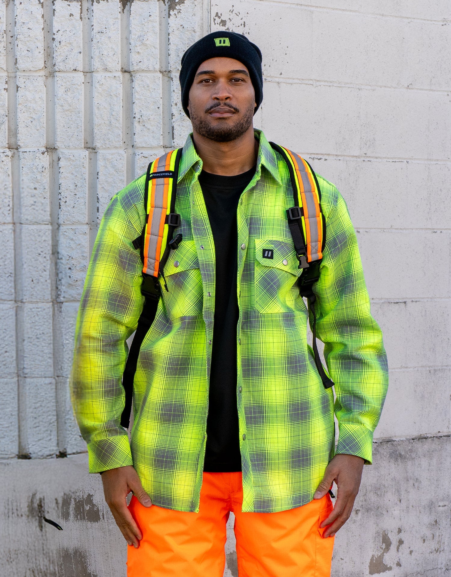 Forcefield Hi Vis Grey Shadow Plaid Quilted Flannel Shirt Jacket