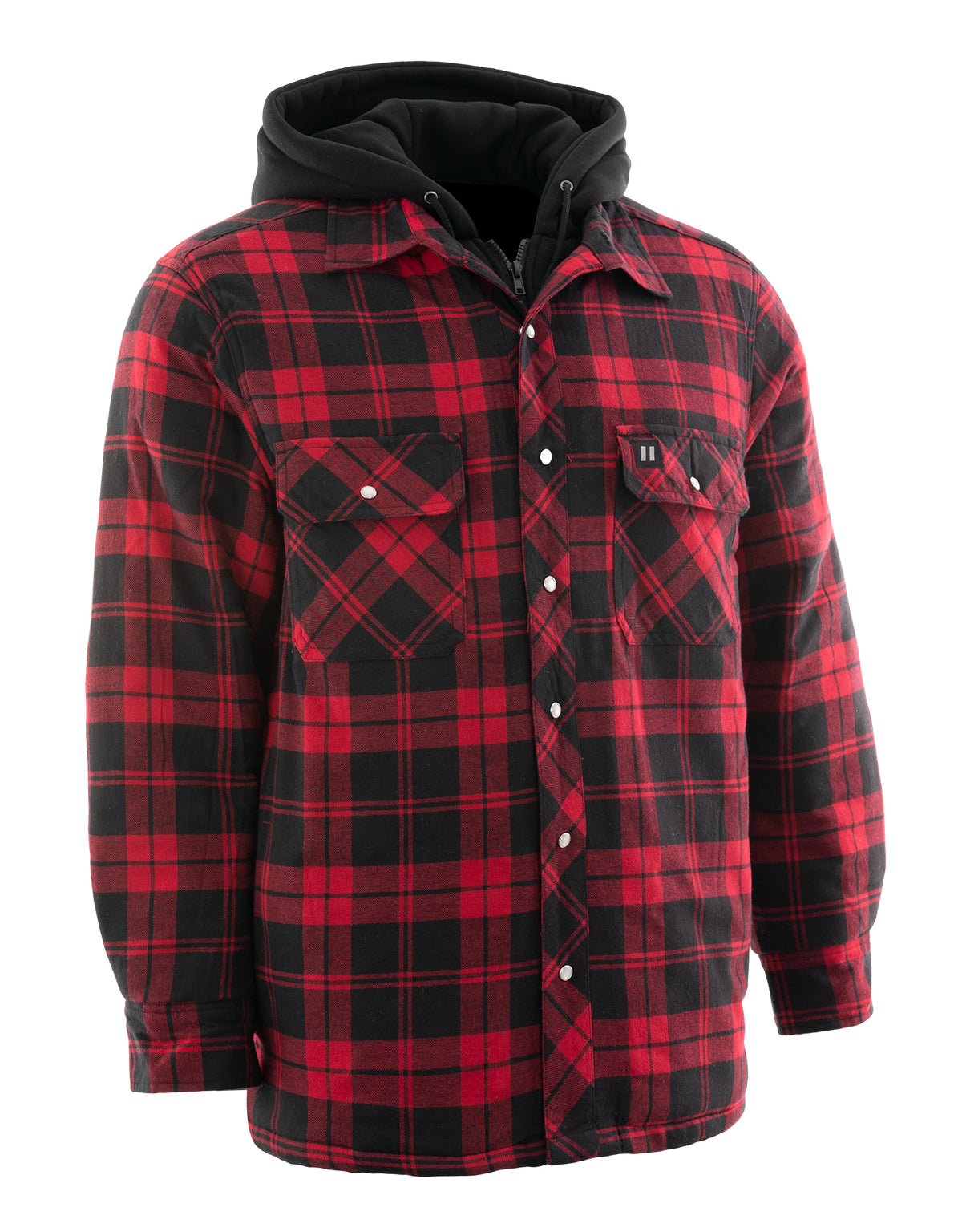 Forcefield Red Hooded Plaid Quilt-Lined Flannel Shirt Jacket