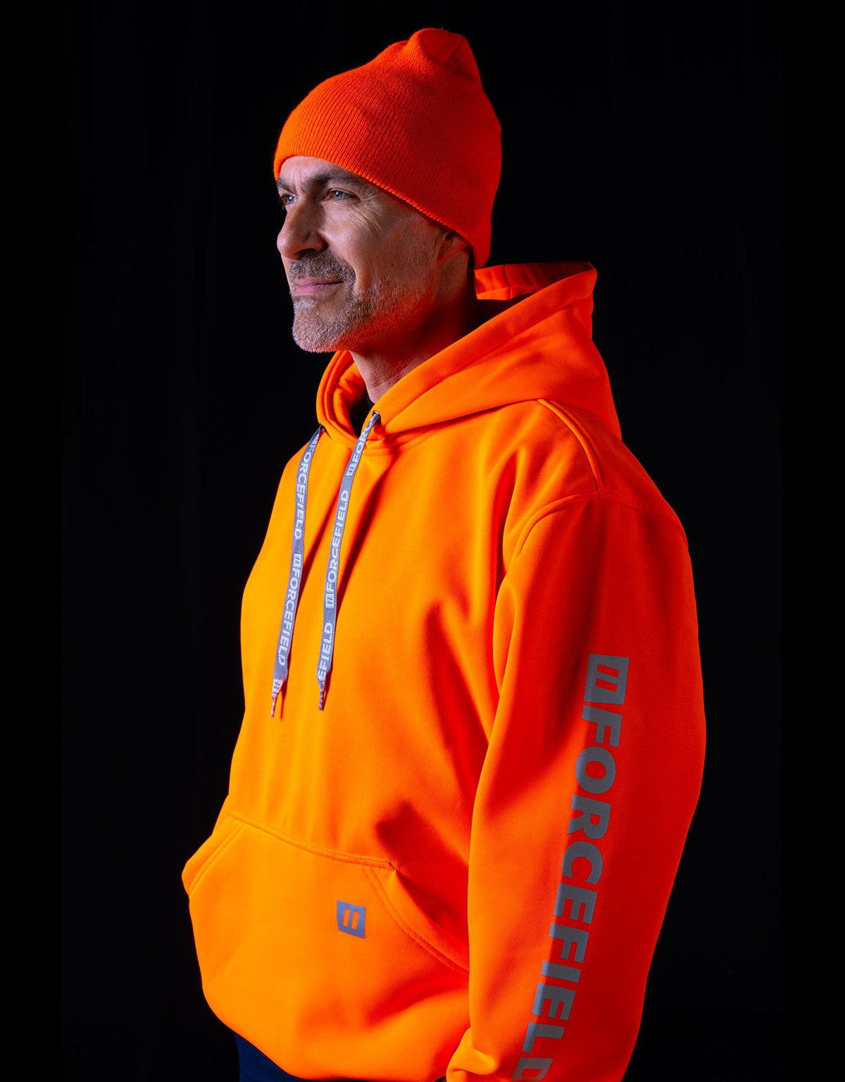 Forcefield Hi Vis Orange Pullover Forcefield Logo Sleeve Graphic Hoodie