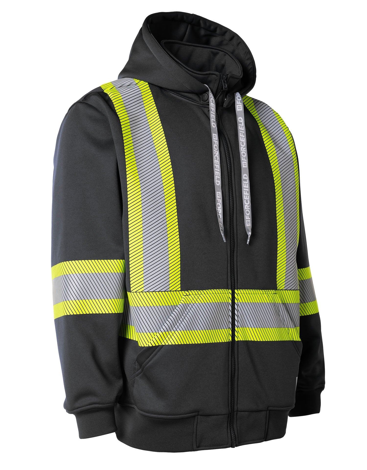 Forcefield Deluxe Hi Vis Safety Hoodie with Segmented Reflective Tape and Detachable Hood
