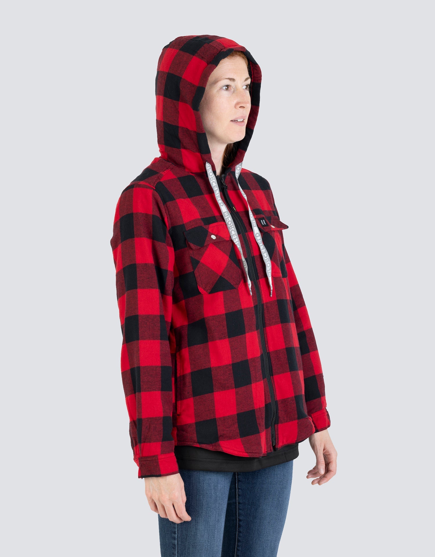 Forcefield Women's Hooded Sherpa-Lined Buffalo Plaid Flannel Shirt