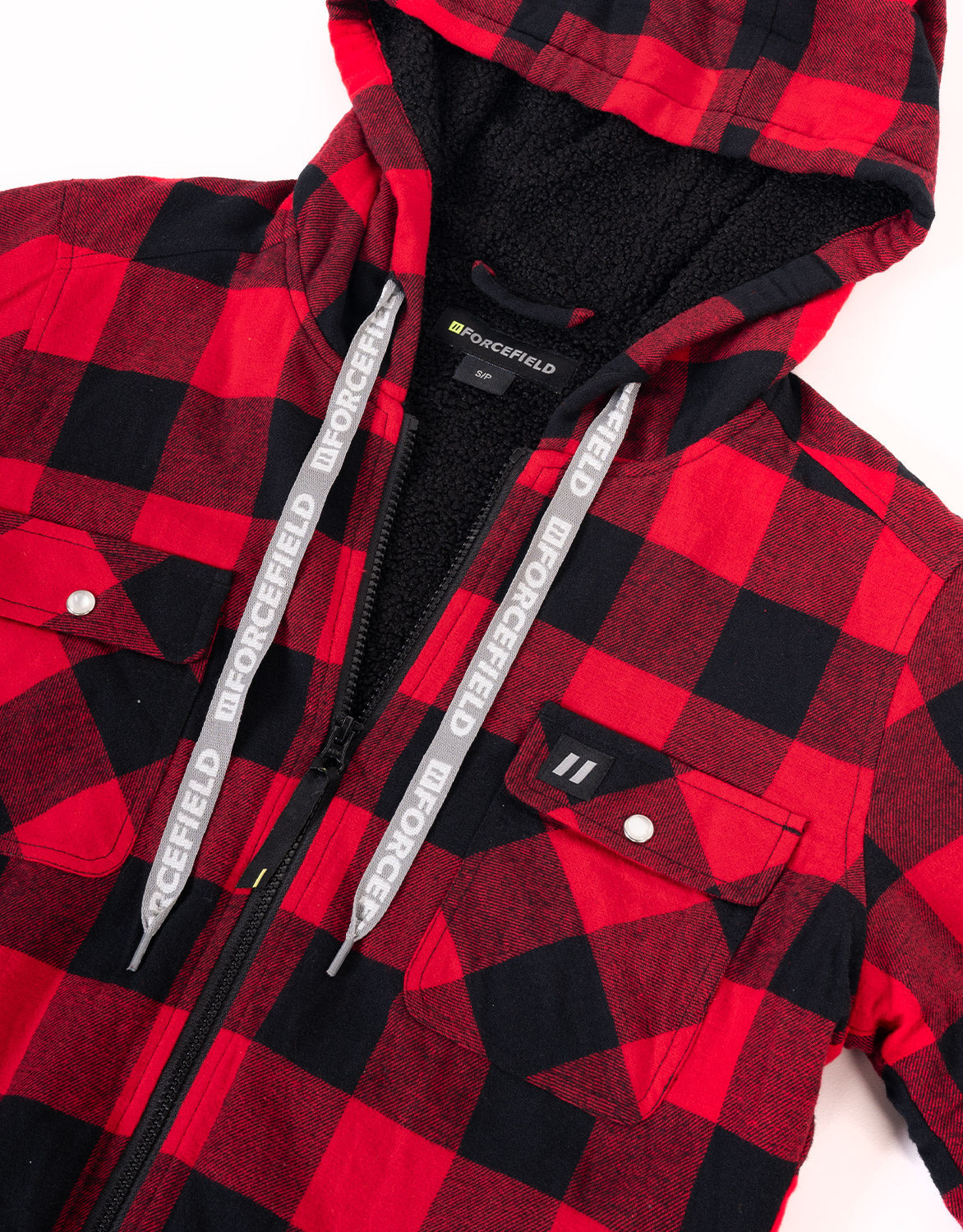 Forcefield Women's Hooded Sherpa-Lined Buffalo Plaid Flannel Shirt