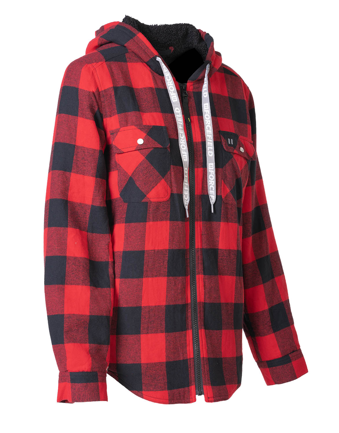 Forcefield Women's Hooded Sherpa-Lined Buffalo Plaid Flannel Shirt jacket