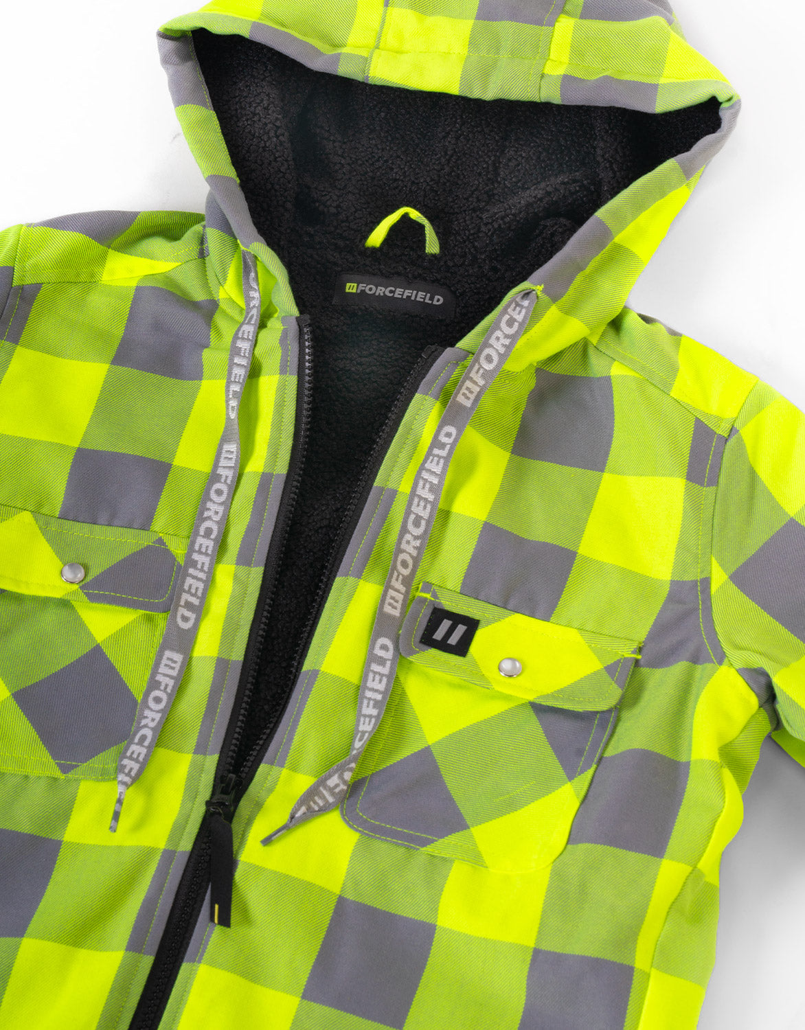 Forcefield Women's Hooded Sherpa-Lined Hi-Vis Buffalo Plaid Flannel Lined Jacket