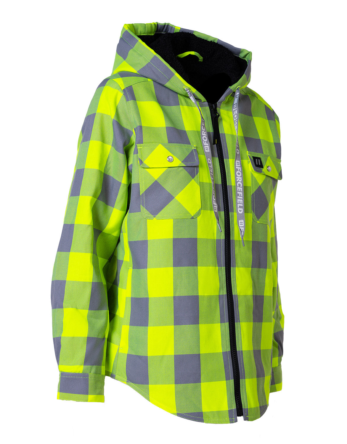 Forcefield Women's Hooded Sherpa-Lined Hi-Vis Buffalo Plaid Flannel Lined Jacket