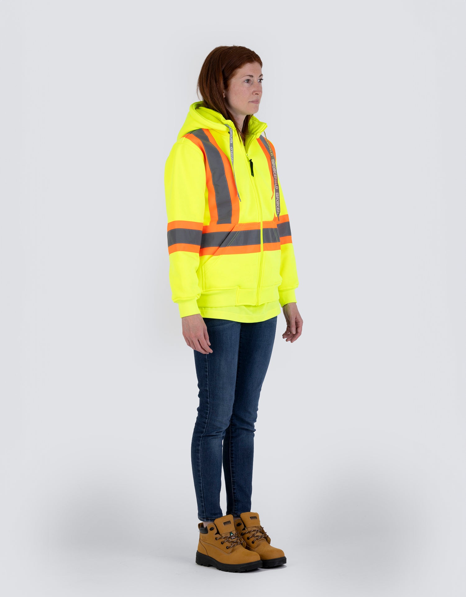 Forcefield Women's Hi Vis Lime Safety Hoodie with Detachable Hood