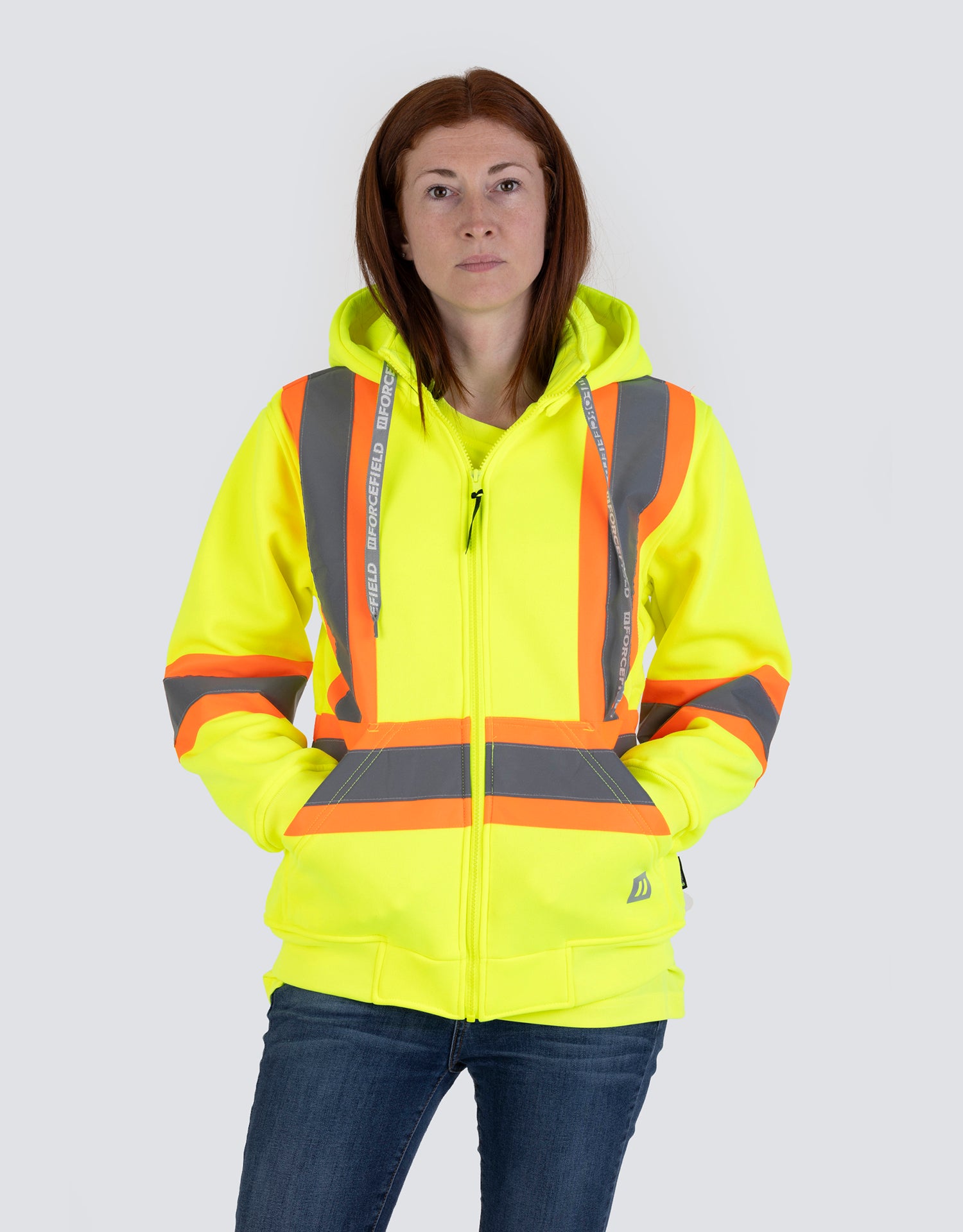 Forcefield Women's Hi Vis Lime Safety Hoodie with Detachable Hood