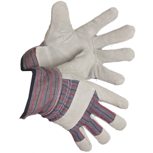 Ladies Size Fleece Lined Split Leather Work Gloves - Hi Vis Safety