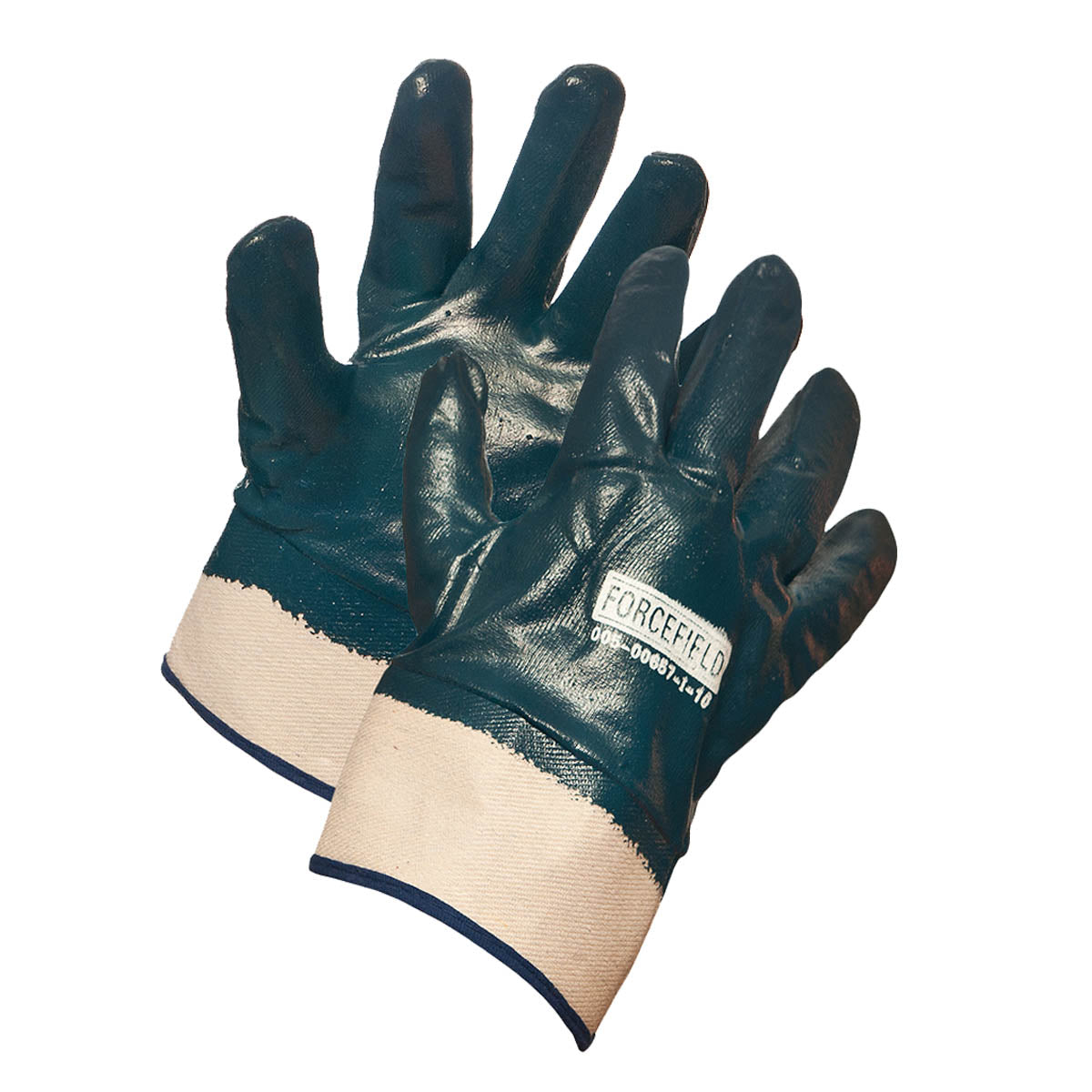Forcefield Blue Nitrile Fully Coated Work Gloves, Cotton Supported, Safety Cuff