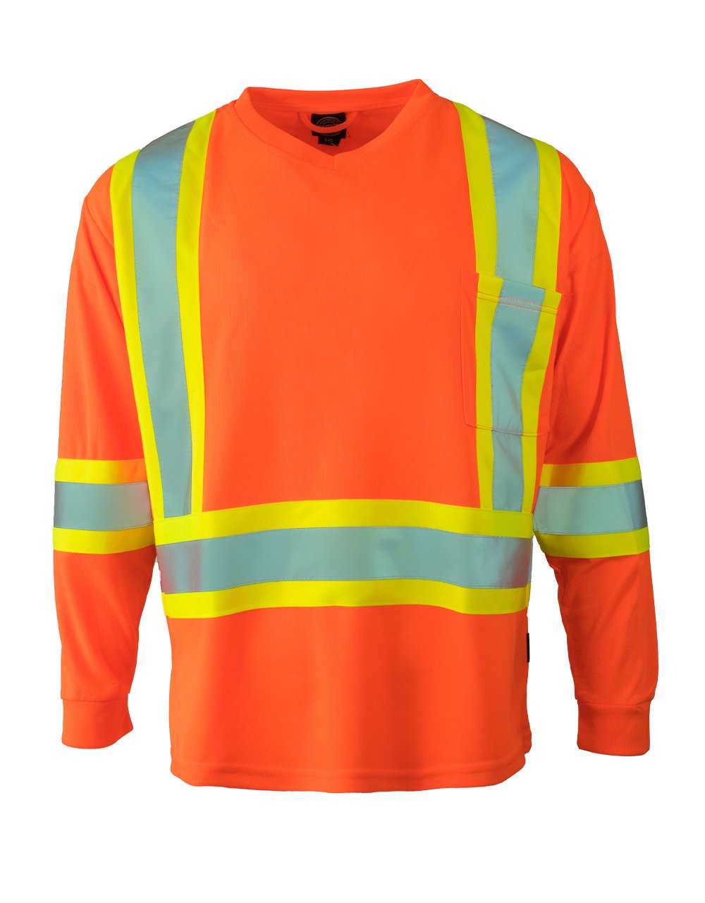 Hi Vis V-Neck Long Sleeve Safety Tee with Chest Pocket