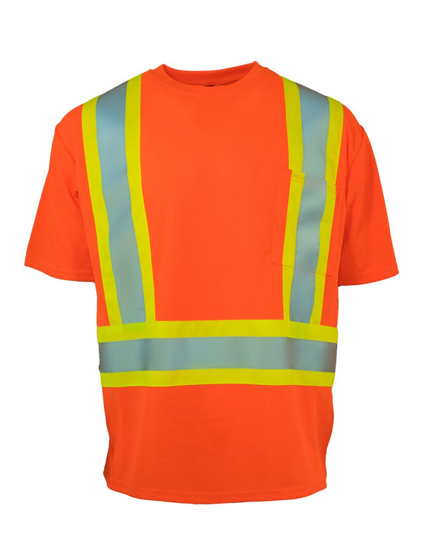 Hi Vis Crew Neck Short Sleeve Safety Tee Shirt with Chest Pocket