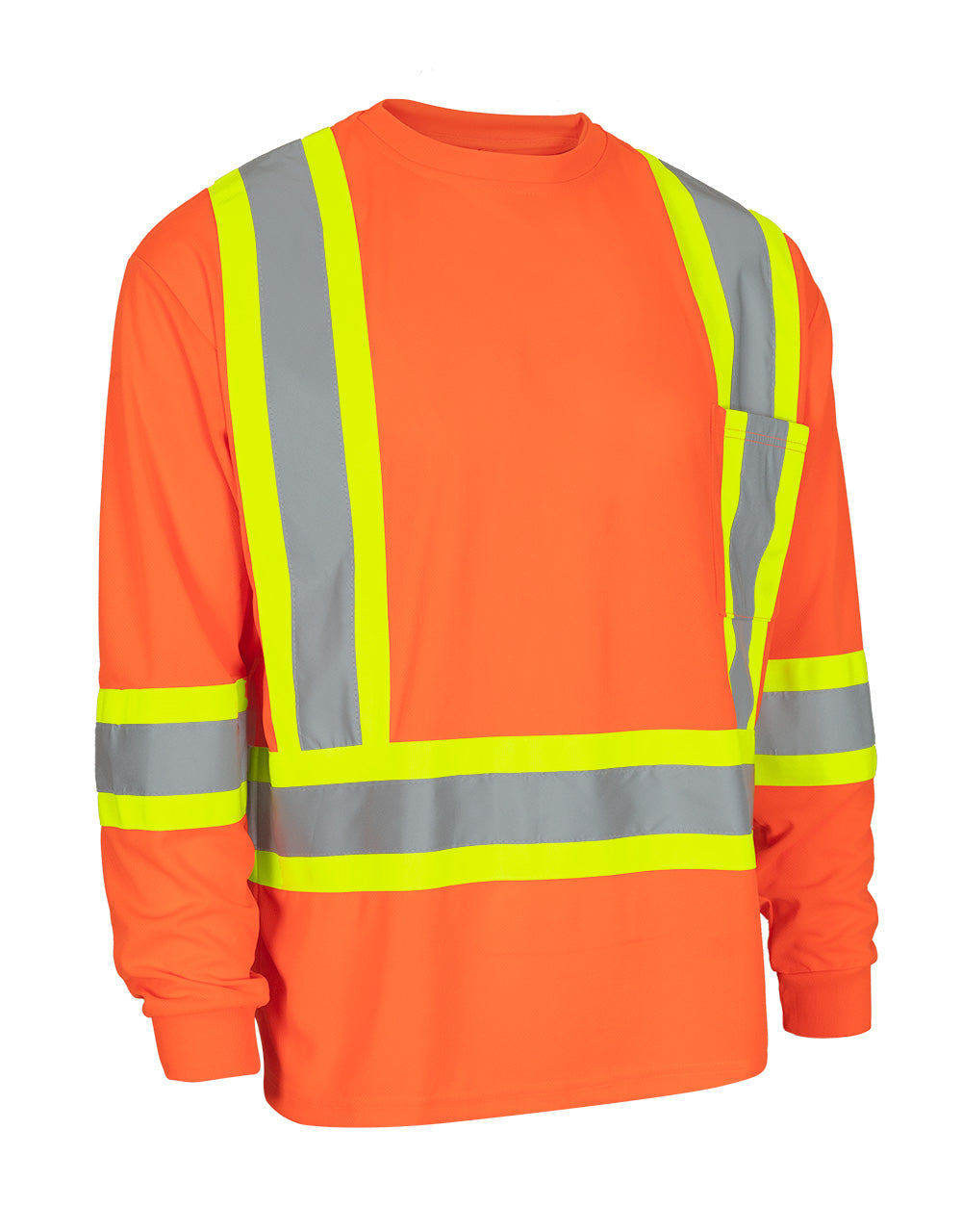 Forcefield Hi Vis Bamboo Fabric Crew Neck Long Sleeve Safety Tee with Chest Pocket