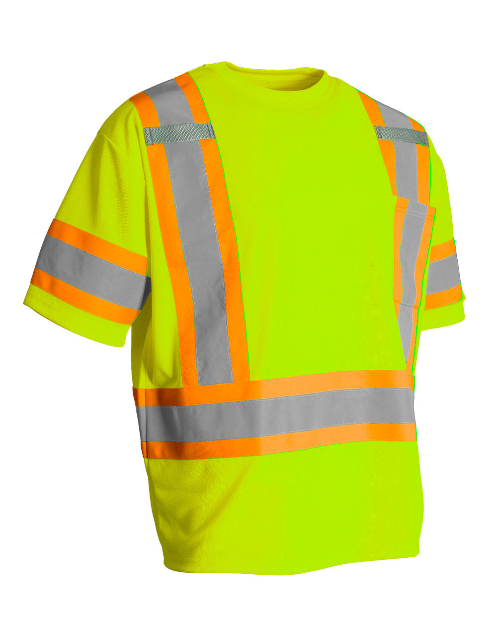 Forcefield Hi Vis Crew Neck Short Sleeve Safety Tee Shirt with Chest Pocket and Arm Bands
