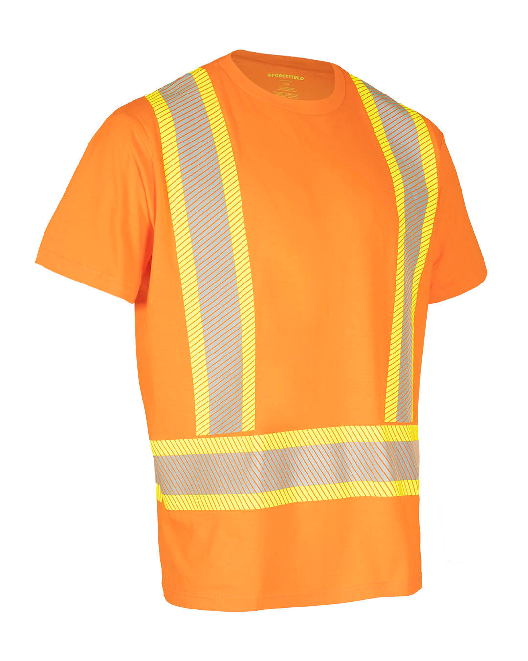 Forcefield Athletic Fit Hi Vis Crew Neck 100% Cotton Short Sleeve Safety Tee Shirt with Segmented Reflective Tape