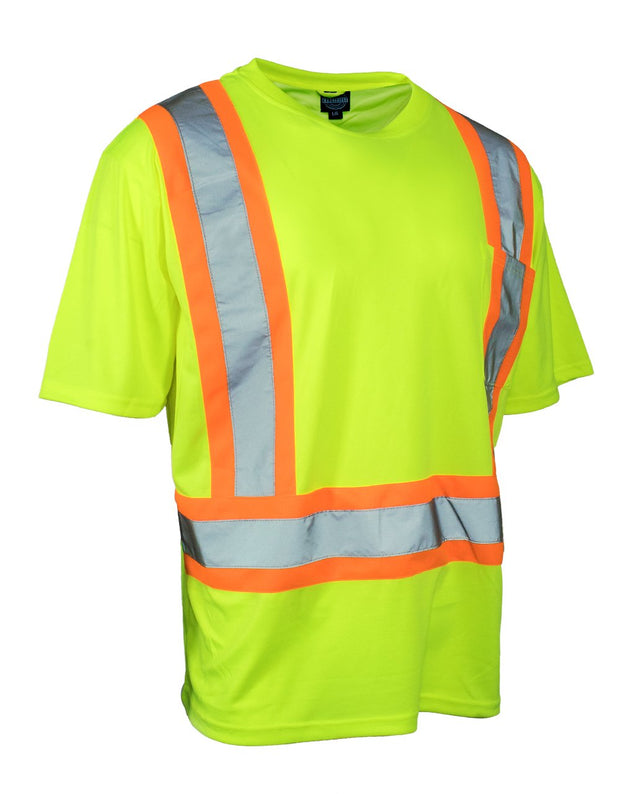 Hi Vis Crew Neck Short Sleeve Safety Tee Shirt with Chest Pocket