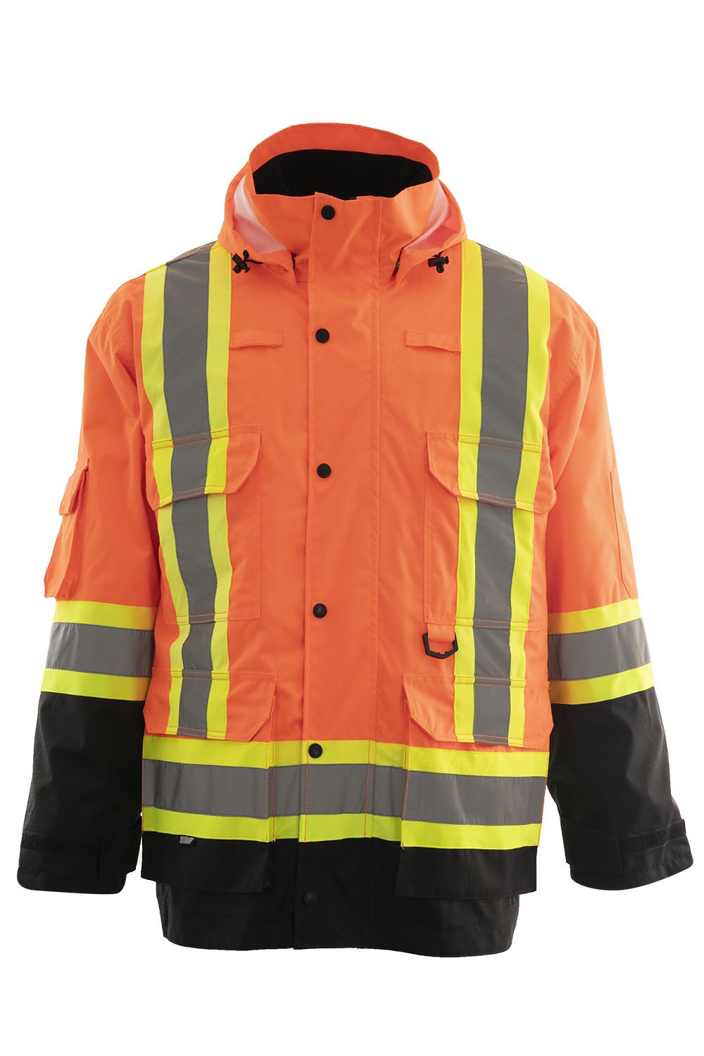 Custom Printed Hi Vis Winter Safety Parka with Removable Down Insulated Nylon Puffer Jacket