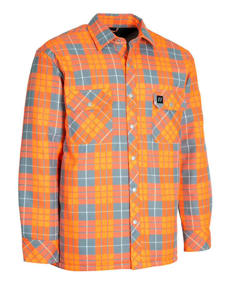 Forcefield Hi Vis Orange Plaid Quilt-Lined Flannel Shirt Jacket, XL