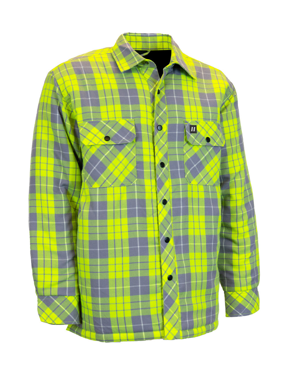 Forcefield Hi Vis Plaid Quilted Flannel Shirt Jacket with Reflective Striping