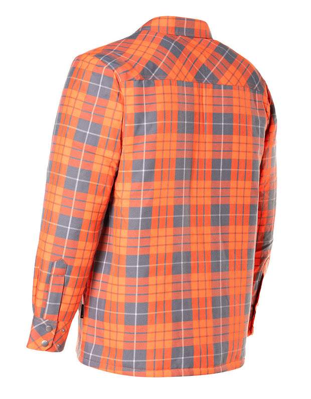 Hi Vis Orange Plaid Quilted Flannel Shirt Jacket with Front Zip