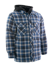 Blue Hooded Sherpa-Lined Flannel Shirt Jacket