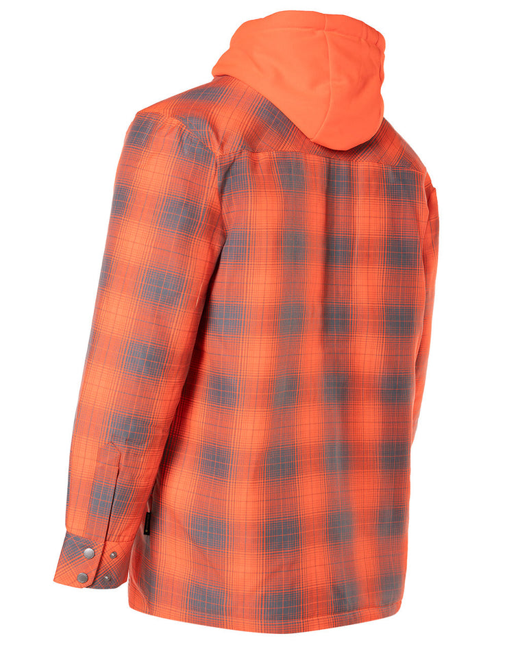 Hi Vis Orange Shadow Plaid Quilted Flannel Shirt Jacket