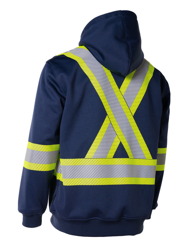 Deluxe Hi Vis Safety Hoodie with Segmented Reflective Tape and Detachable Hood