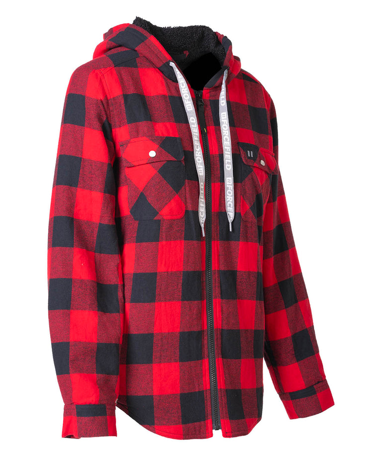 Forcefield Grey Plaid Hooded Quilted Flannel Shirt Jacket